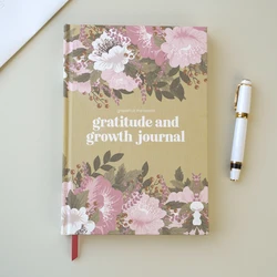Custom Logo Planner A5 Pink Flowers Thermal Binding Diary Journal Gratitude And Growth Hardcover Notebook