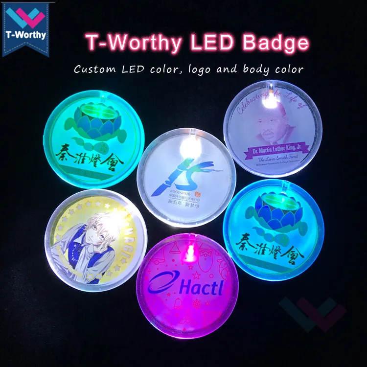 5cm Round Shape Custom Logo Promotional Gift Light Up Flashing LED Badge