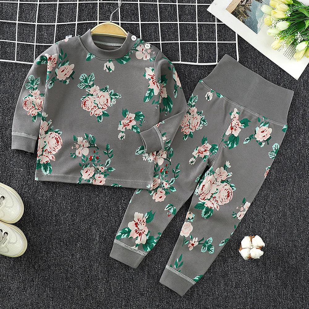 
Wholesale Cute Kids Boys Sleepwear Cartoon Print Striped Pajama Set winter baby clothes 