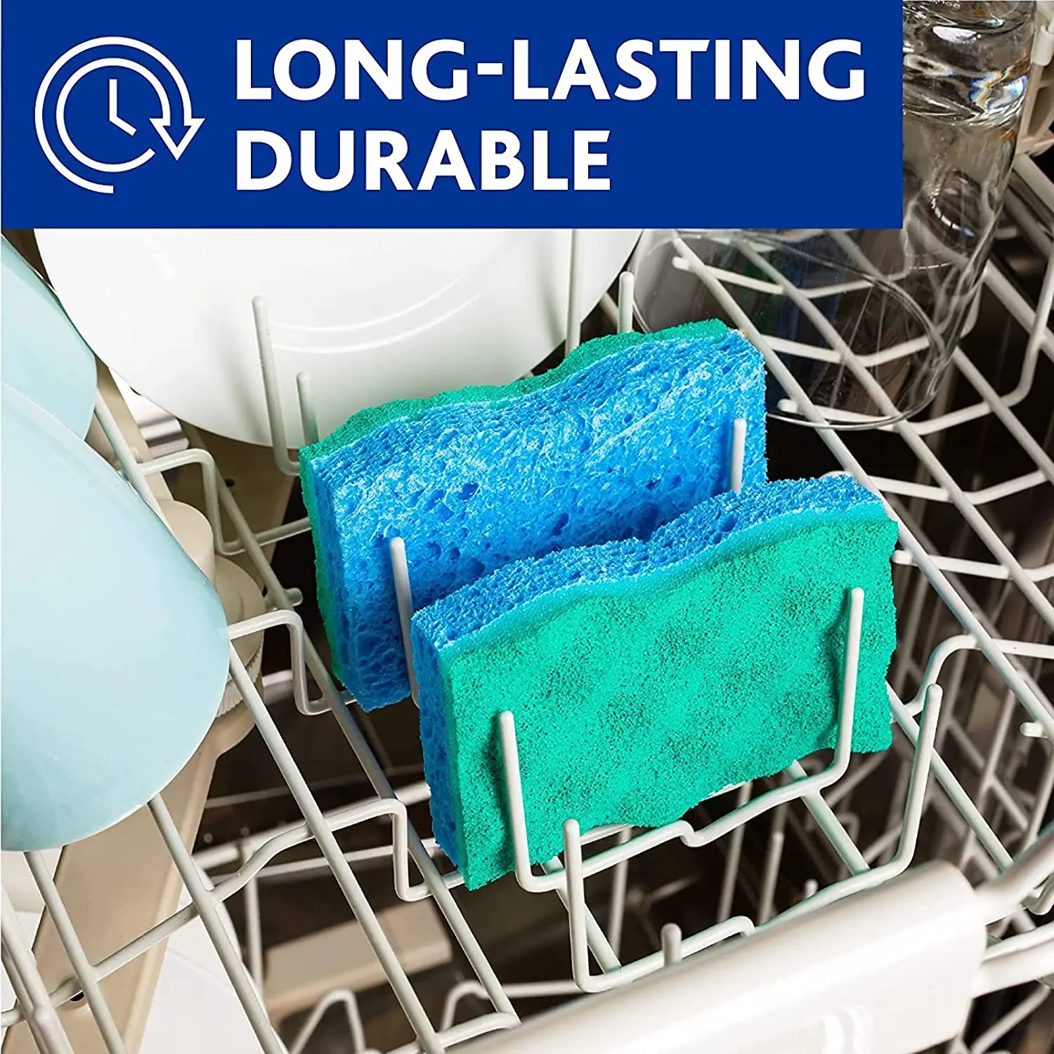 Multi-Use 6Pcs Pack Set S Shape Non-Scratch Scrub Double Side Scouring Pad With Cellulose Eco Dish Wash Sponge