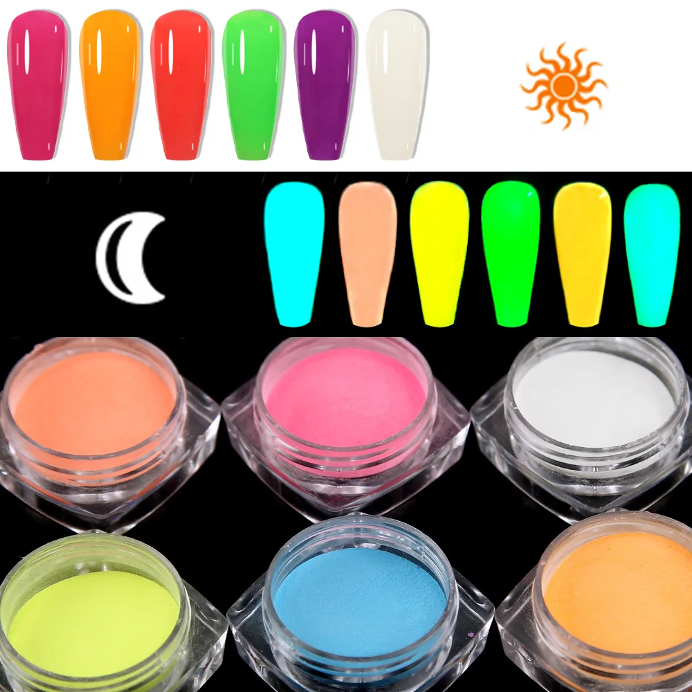 Hot Sale Nail Art  Iridescent Glitter Ultrafine Luminous Pearlescent High-Gloss 12 Colors Neon Pigment Nail Powder