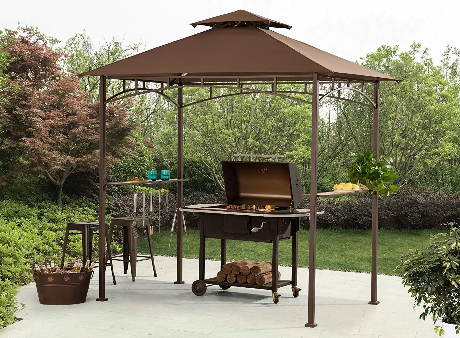 Outdoor Garden Steel BBQ Grill Gazebo With Double Tiered with Extra Shadow