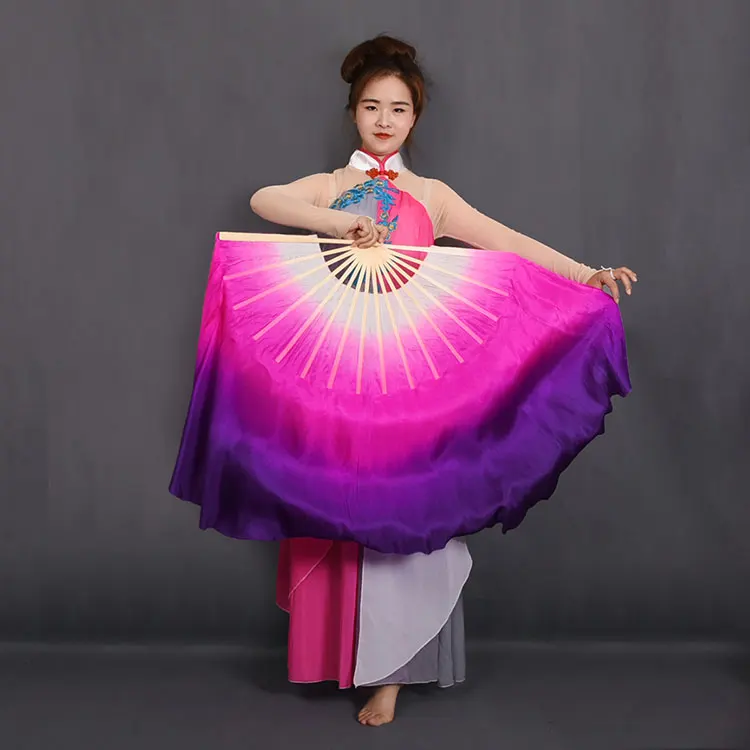 86cm White Pink Purple Gradient Fan Veil One Pair Women Chinese Folk Classic Dance Bamboo Fan Light Weight Colorful Flowy Props