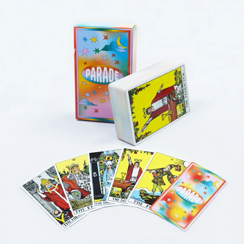 Factory Printable both sides cartas tarot spanish custom English Russian Spanish French Language tarot card deck with guidebook