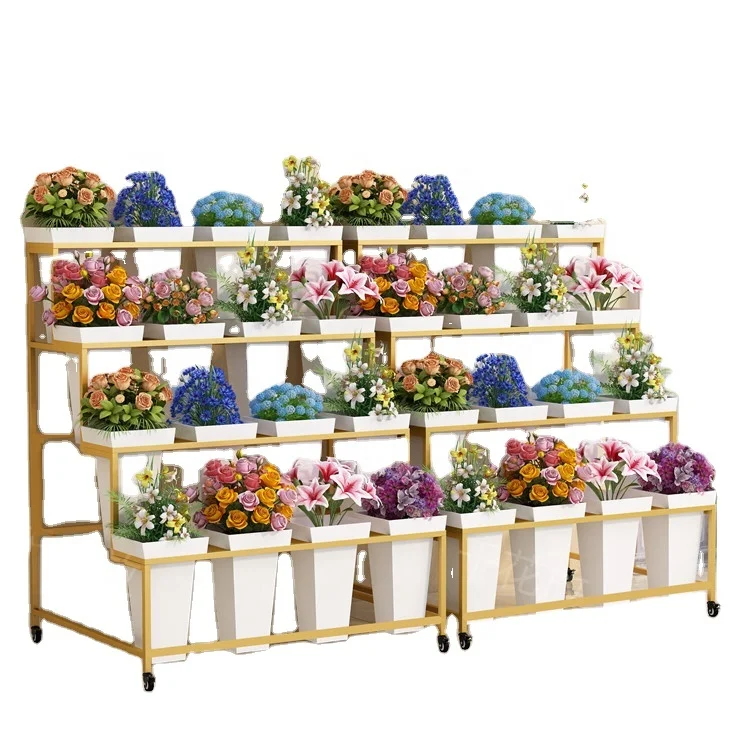 Special Offer Commercial Multi-layer Metal Flower Stand Florist Flower Shop Flower Bucket Display Stand With Bucket