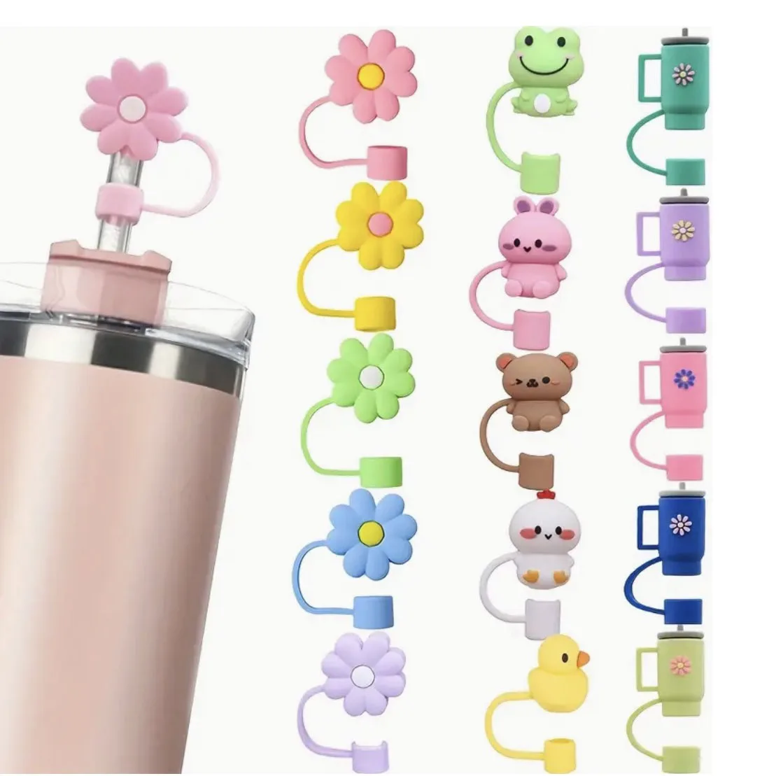 pink leak proof cup drinkware bar accessories set 10mm straw topper cap silicone boot and straw cover for stanleyy cup