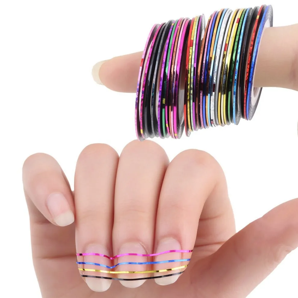 Hot Selling 30rolls/set Mixed Color Striping Tape Line For Manicure Diy Nail Charms 3d Nail Art Decorations Foil Decals Set