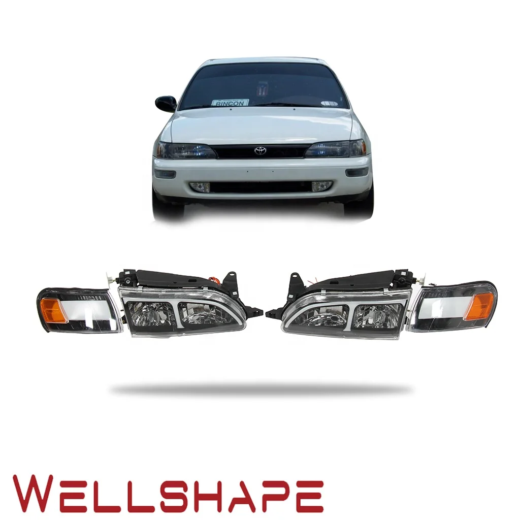 Черные фары в стиле DX для Toyota Corolla 93-97JDM + Угловые лампы с янтарным отражателем со светодиодом DRL