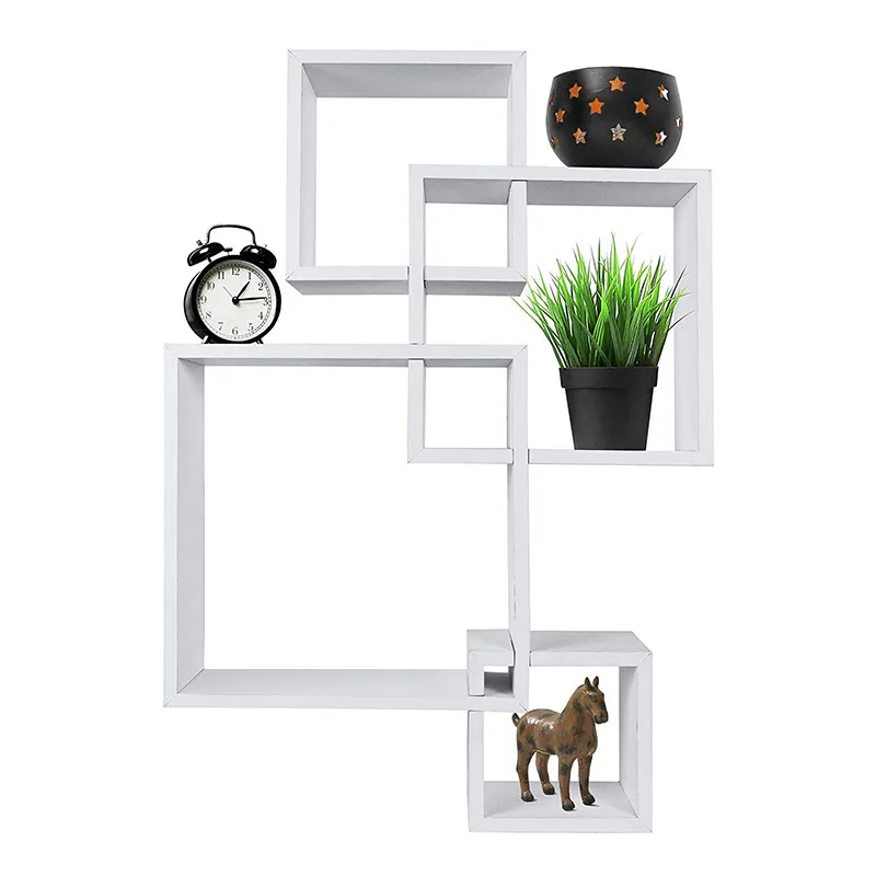 Hot Selling Decorative 4 Cube Intersecting Wall Mounted Floating Shelves Modern Wall Mounted Square Shaped Floating Shelves