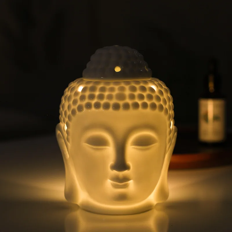 
Wholesale Black White Ceramic Aromatherapy Burner Buddha Head statues home decor indoor Aroma Indian Buddha Oil Burner 