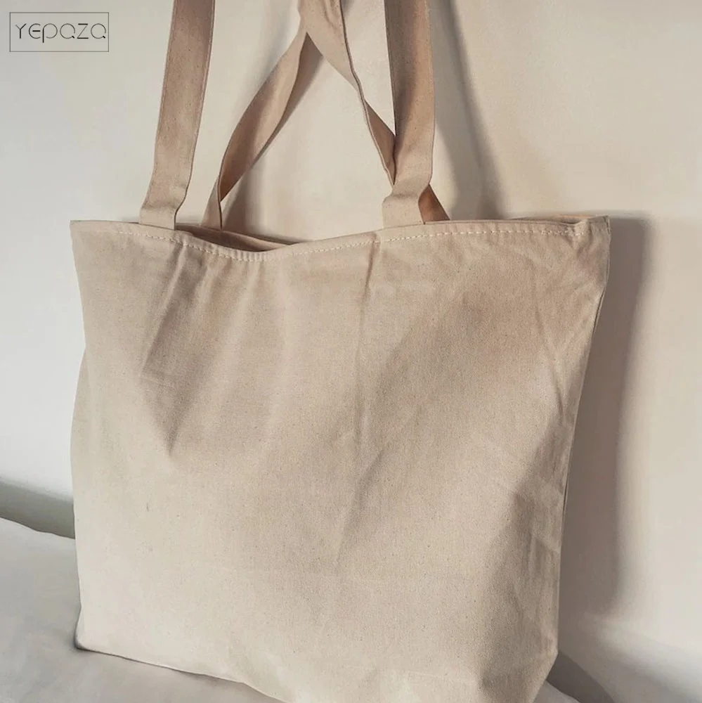 Large Canvas Tote Bag with Zipper and Pocket eco friendly cotton canvas tote bag