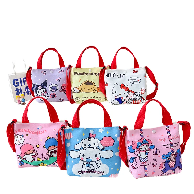 Kawaii Sanrioed Холщовая Сумка Hello Kt Cinnamoroll сумка через плечо Милая мультяшная моя мелодия куроми девочка детский подарок
