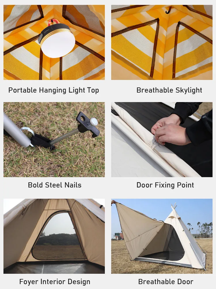 Traveler Camping Family Waterproof Net 300D Polyester Pyramid Tent Customized Cotton Fabric Tents