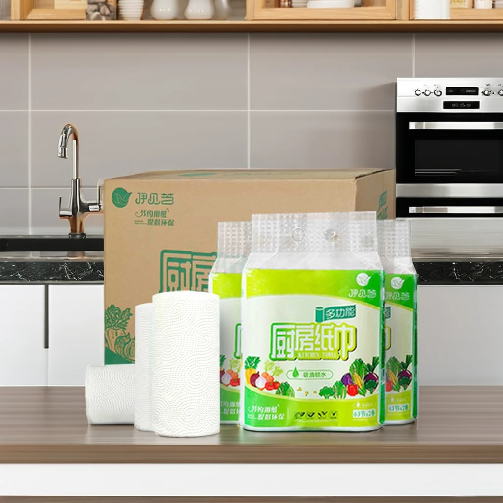 Factory Direct Eco-friendly 2-Ply Disposable Kitchen Paper Towel Absorbent Virgin Wood Pulp Kitchen Roll