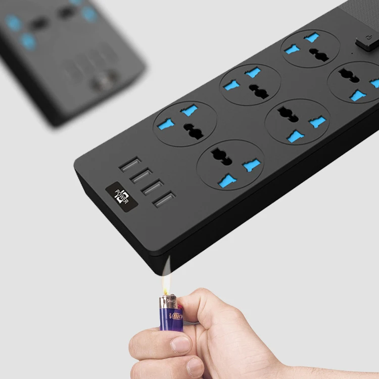 Smart Power Socket Plug UK Power Strip Surge Protector With 6 Outlets And 4usb type-c Black