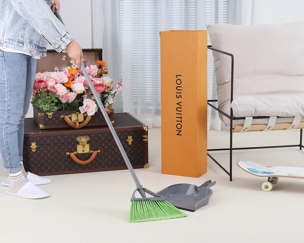Lobby Floor with Comb Teeth Broom and Dustpan Set for Home Room Office Iron