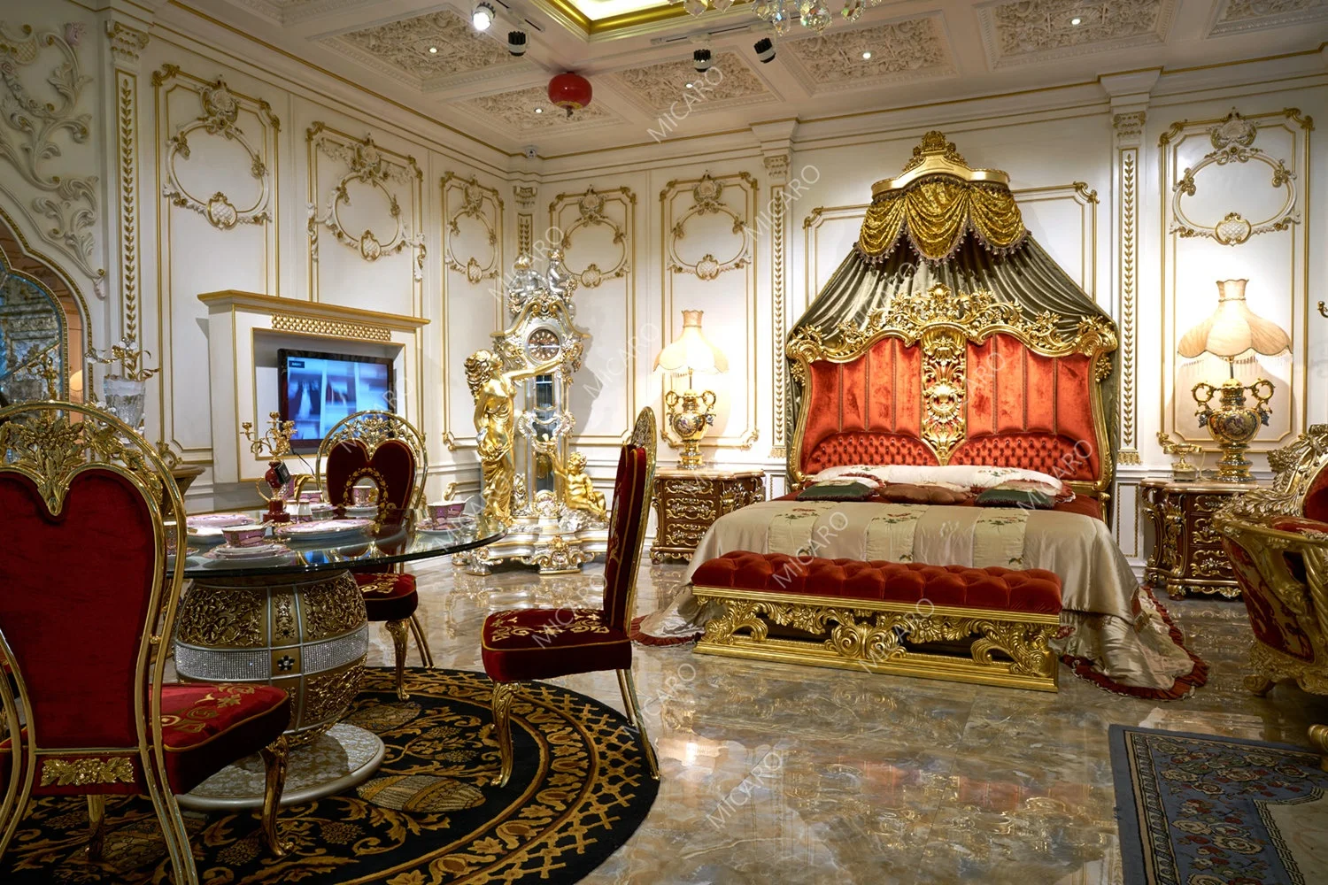 Royal luxury Italian classic antique design carving king size home furniture bedroom set