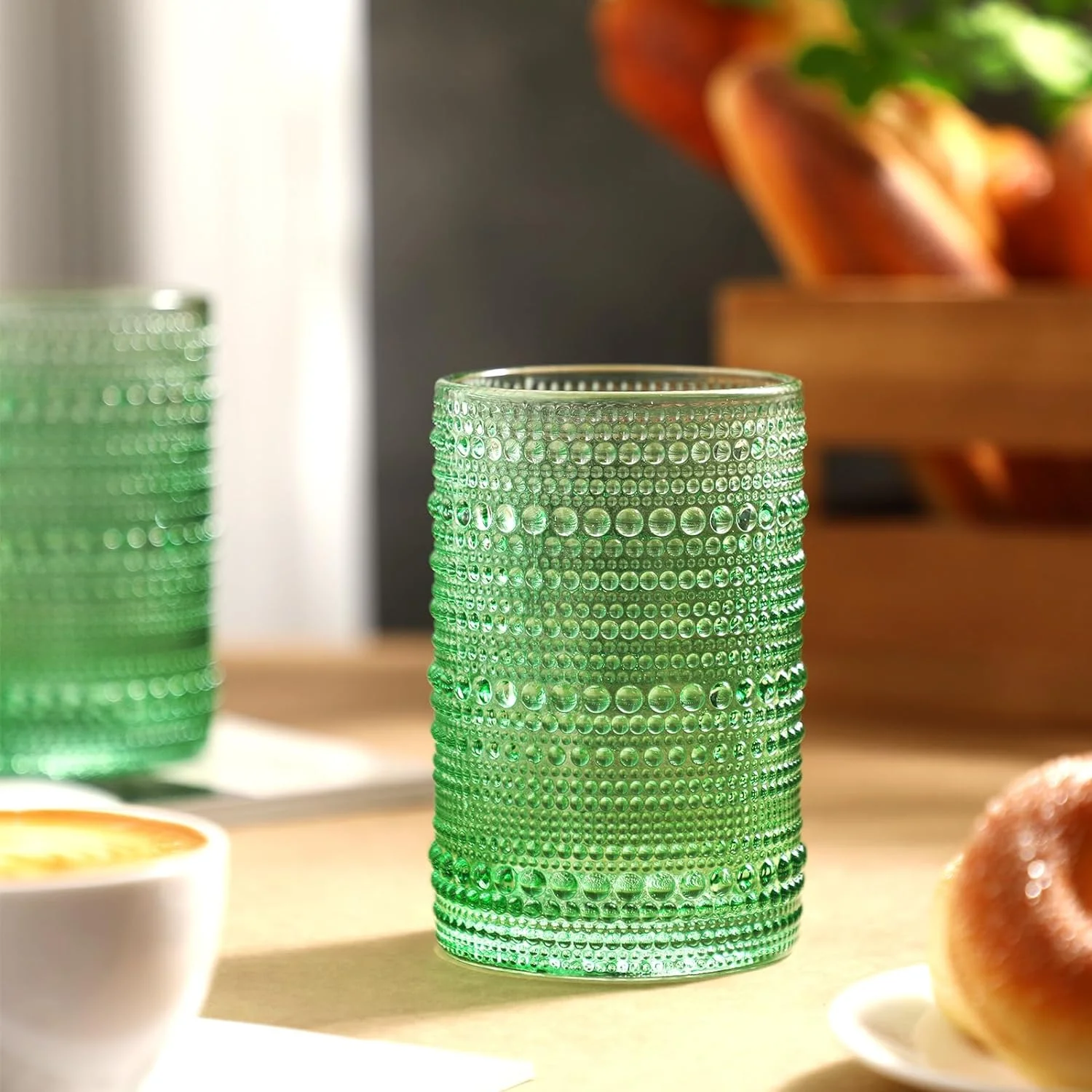 Vintage Drinking Glasses Cup Colored Embossed Hobnail Drinking Glasses Highball Glass