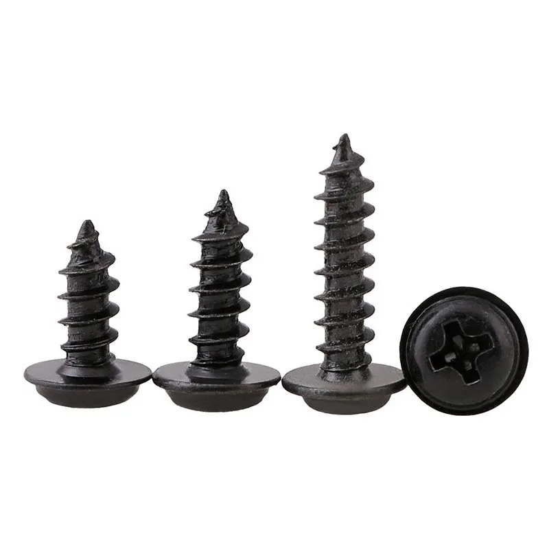 PWA Black White Nickel Plated Carbon Steel  Cross Round Head Self Tapping Screw with washers