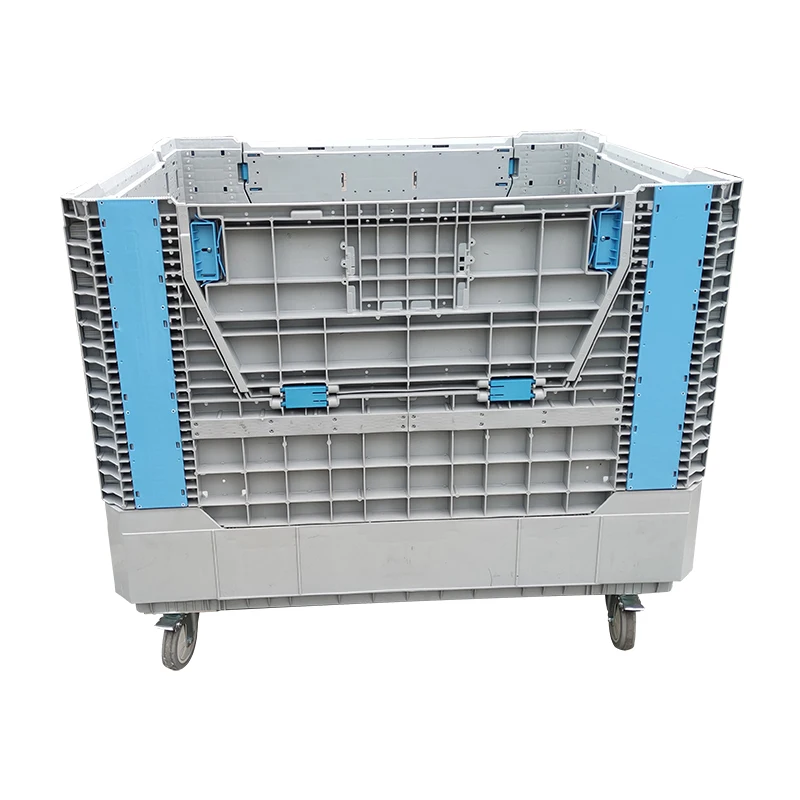 1200*1000*1050mm Impact Resistance Virgin Hdpe Solid Large Size Closed Foldable Plastic Pallet Box with Wheels