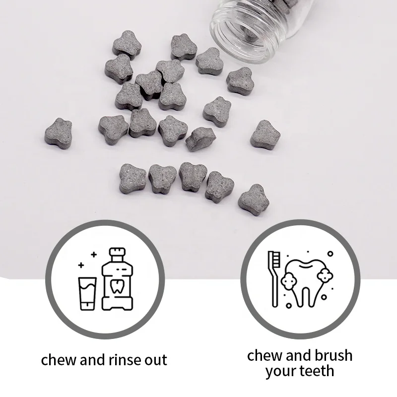 Vegan private label Mint Bamboo Charcoal Woman toothpaste tablets natural stain removal whitening mouthwash tablets 62 pcs