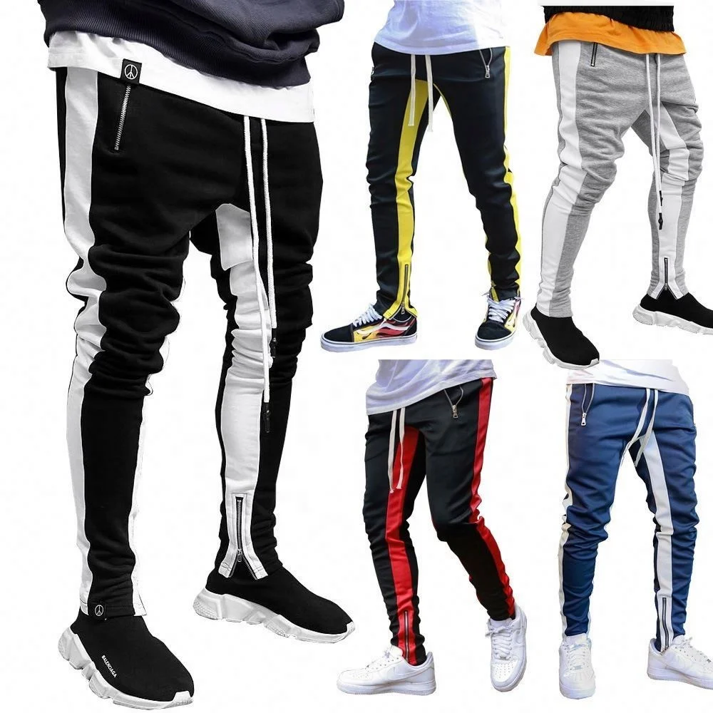 Hot Selling Colorful Side Pocket Mens Elastic Joggers Sweatpants Sports Pants With Zipper