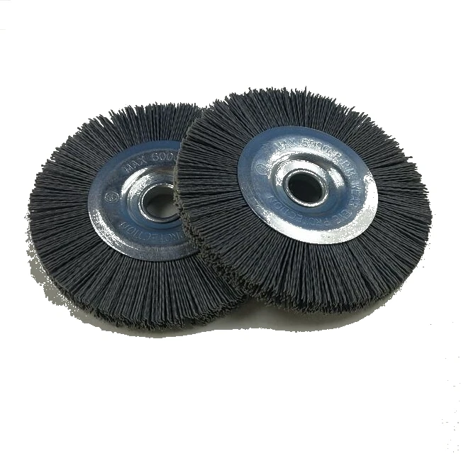 Premium Finish 6 Inch Metal Hub Nylon Bristle Rotary Brush 180 Grit for Deburring
