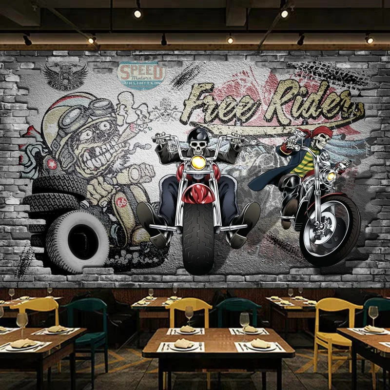 3d stereo vintage restaurant motorcycle wallpaper car racing personality wallpaper bar ktv decorative murals