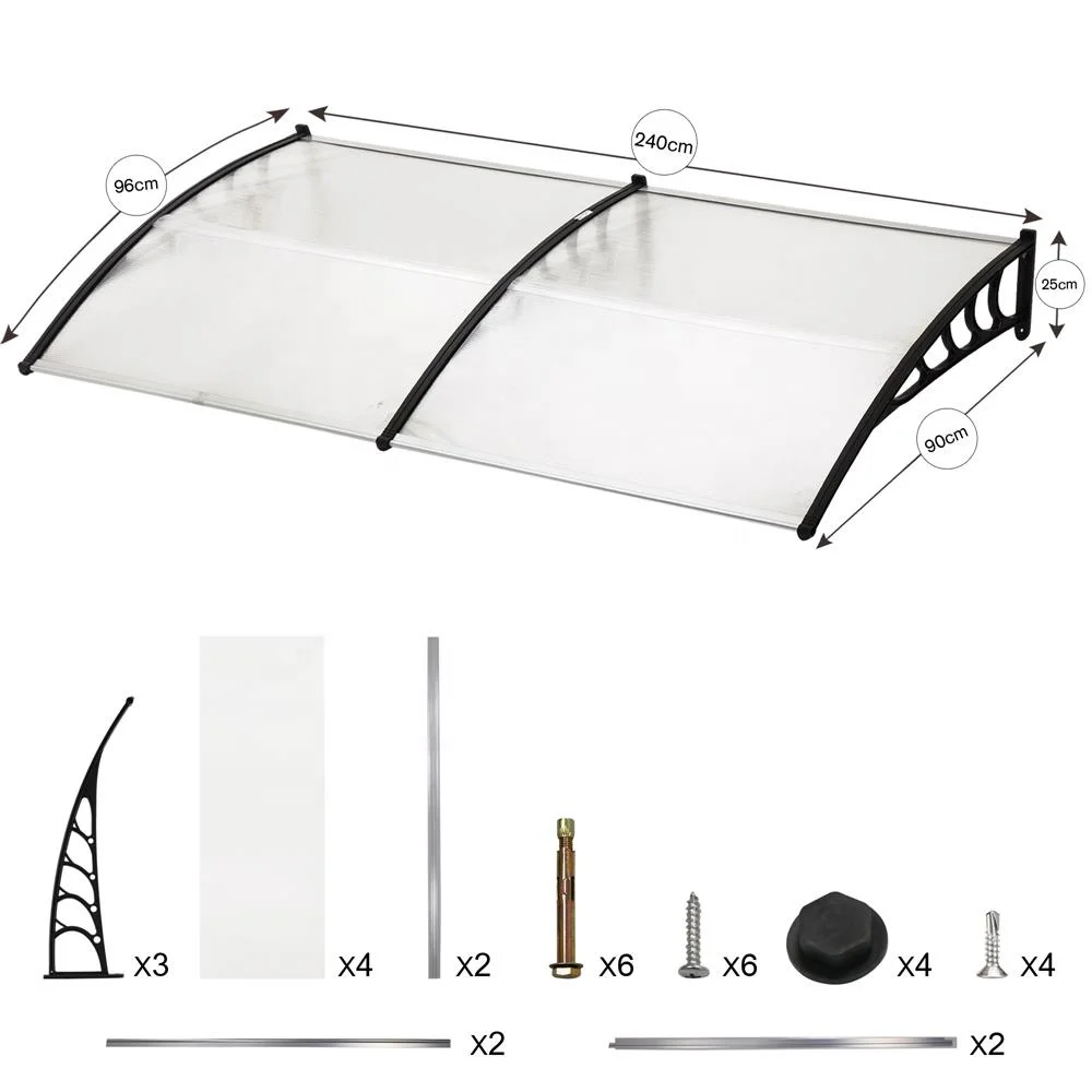 BSCI Audited DIY Mail Order Design 90x200cm Polycarbonate Door Awning