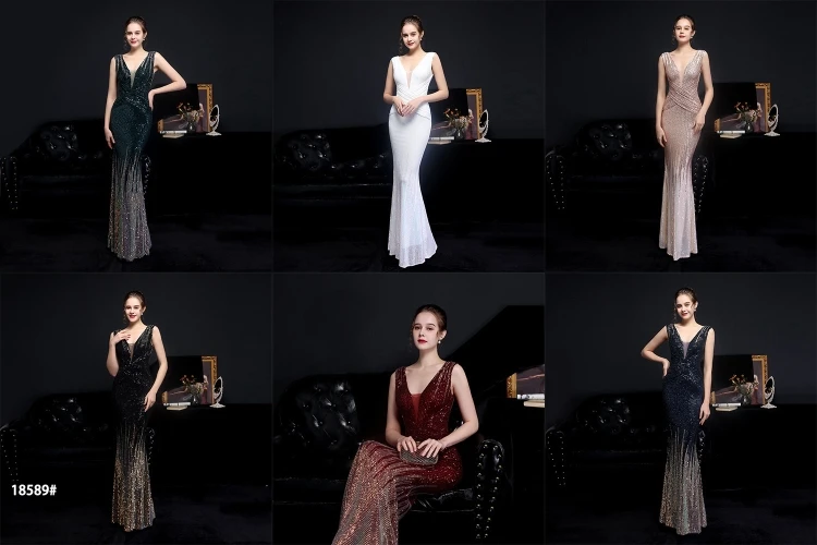 2021 Fashion Ladies Sequins Upper A-Line Sleeveless Dress Modern Evening Dresses