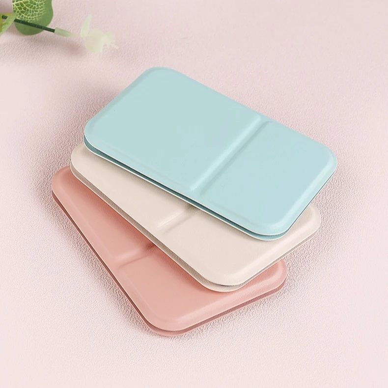 Handheld PU Leather Case Cover Rectangle Portable Compact Pocket Folding Simple Mini Desktop Makeup Cosmetic Mirror