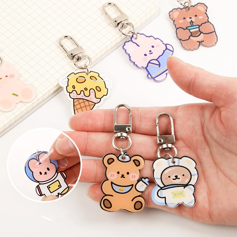 Acrylic Cute Rabbit Bear Panda Flower Keychain Keyring for Backpack Bag Jewelry Accessories for Women Friends