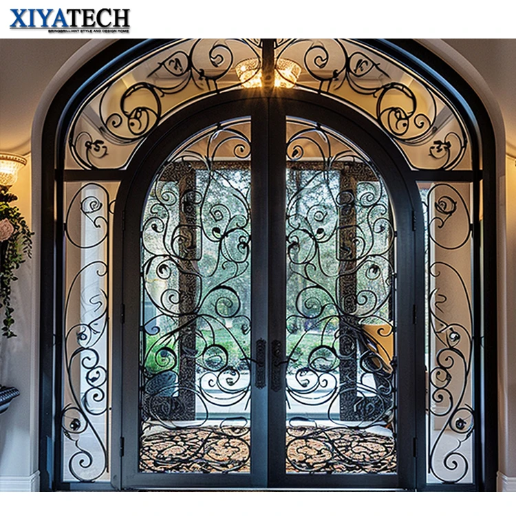XIYATECH Arched Steel Entry Wrought Iron Door Luxurious Wrought Iron House Doors Exterior Front Doors For Villa