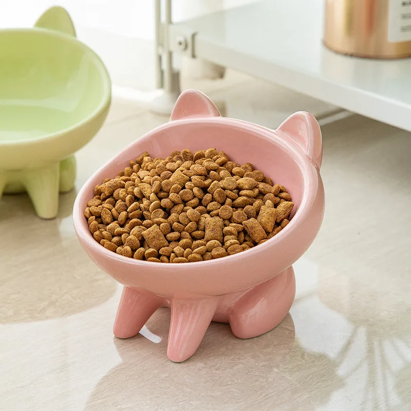Factory Direct Sale Ceramic Pet Cat Bowl Oblique Mouth Cat Food Bowl  Protect Cervical Spine Ceramic Pet Bowl