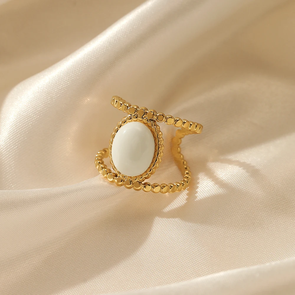 Unique Rectangle Shell Ring 18k Gold Ip Plateding Stainless Steel Croissant Rings For Women Men