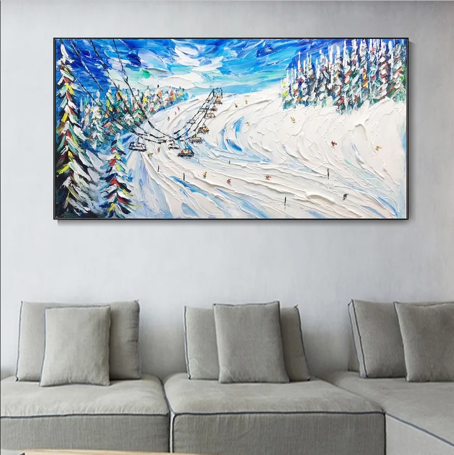 Modern Custom Made Hand Painted Original Winter Decor Wall Art Living Room Ski Texture Sport 3D Oil Painting On Canvas
