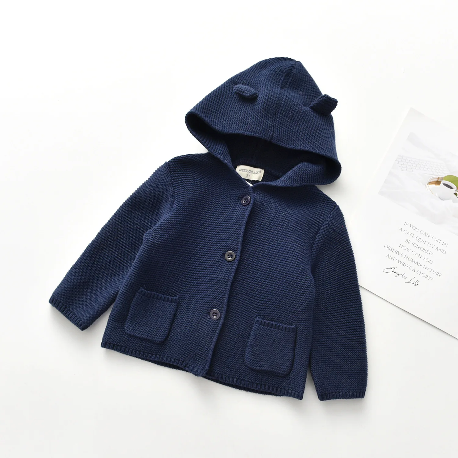 
Fashion hooded designs winter knit sweater baby cardigan 