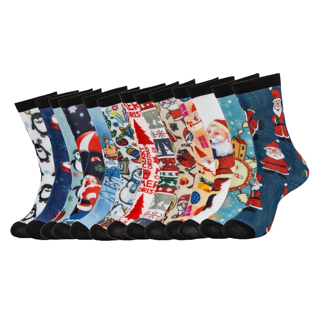 Wholesale Custom Logo Design New Style 3D printed Christmas Cartoon Tube Socks Winter Halloween Christmas socks women