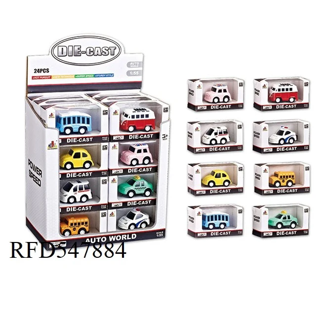 8 styles Cartoon pull back Mini Alloy school bus taxi white police car diecast toy car set