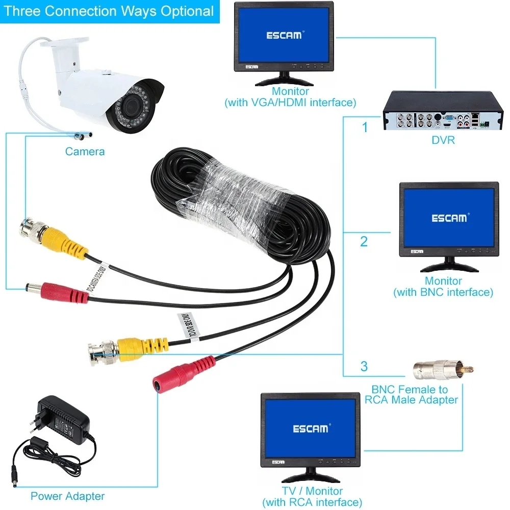 Customized BNC Video Cable For CCTV DVR Camera Recorder System DC Power Security Surveillance BNC Cable 5~100M