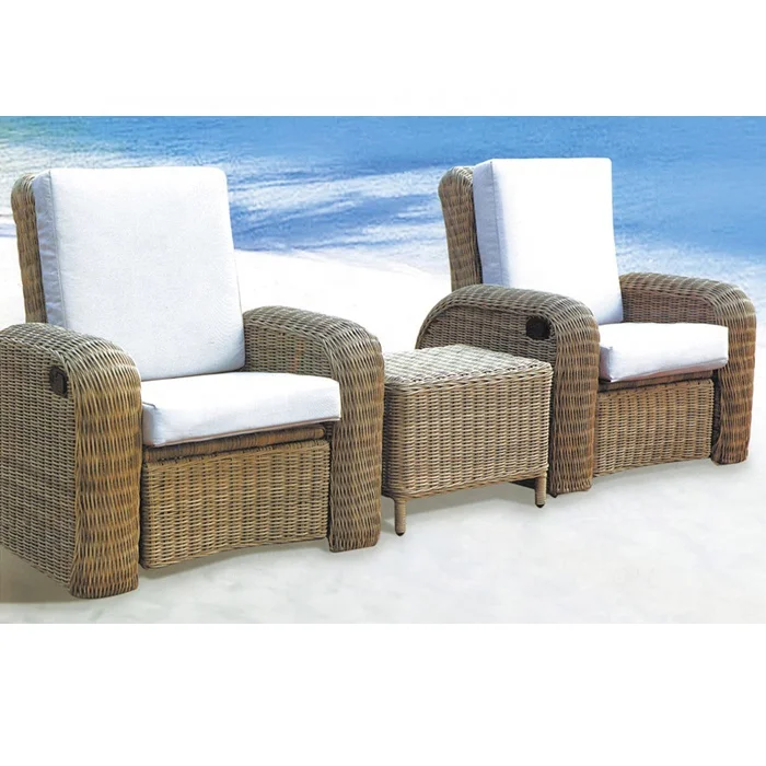 alibaba Outdoor Furniture Supplier Manufacturer Recliner Wicker Single Sofa Chair 3 Pieces Low Price Leisure Set