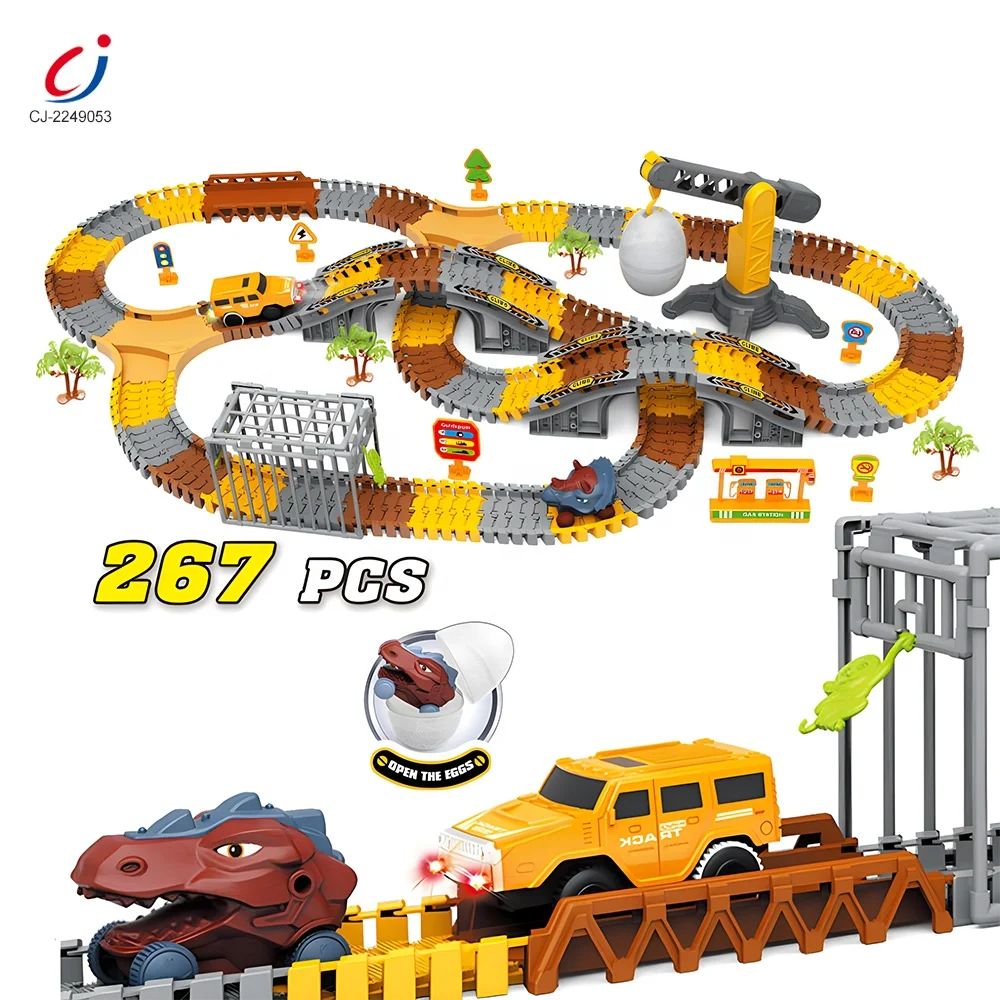 Chengji 267pcs Dinosaur Track Toy Sets Engineering Vehicle Car Construction Track Rails Toy Creative Dinosaur Track Paradise Toy