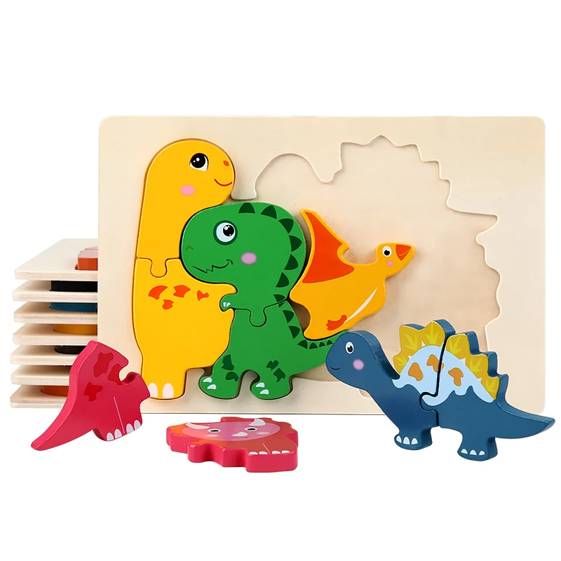 Hot Selling DIY Wood Jigsaw Puzzles Animals Kindergarten Kids Montessori Educational Game EN71 Certified Early Education Cartoon