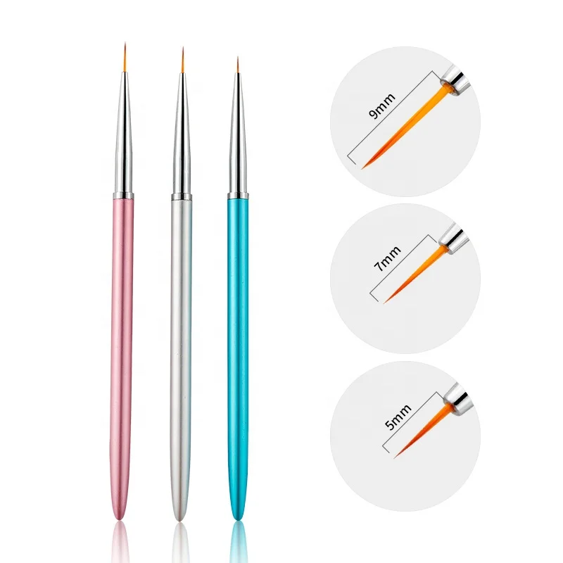 uv gel professional customize logo gel painting with liner brush with cap nail metal handle long liner brush nail art