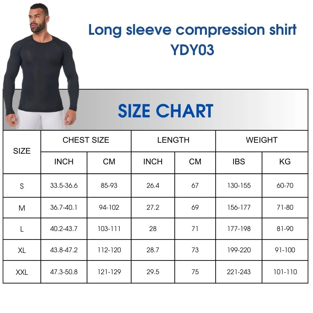 Black Compression Shirts Base Layer Polyester Workout Shirt Men Fitness Long Sleeve Mens Compression Shirt