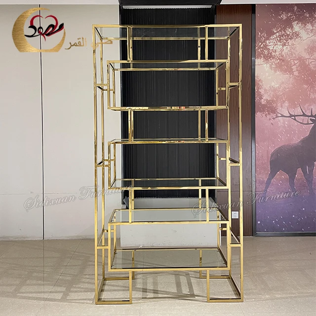 Gold stainless steel frame glass top bar furniture wine rack display