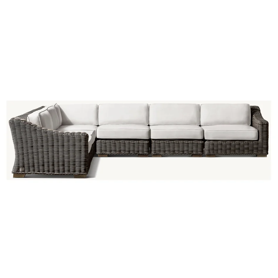 Sassanid Garden Rattan Outdoor Furniture Set All-weather Handwoven Provence Modular L-Sectional Sofa Set