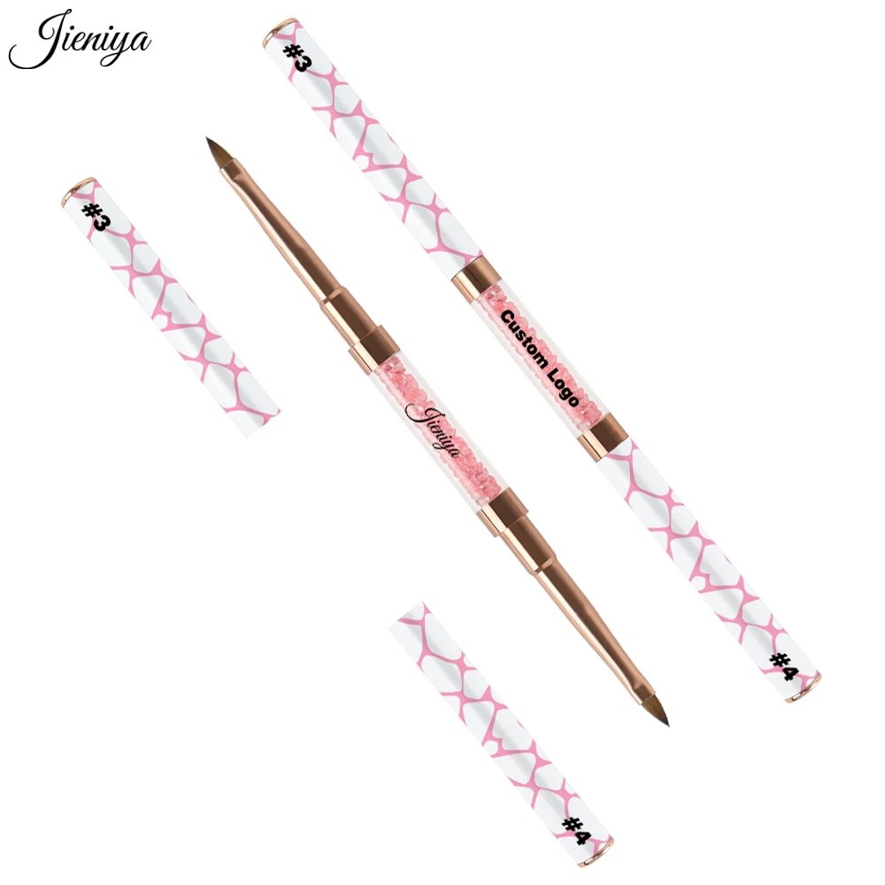 Custom Logo 7 models Pink Rhinestones Handle multiple sizes Pure sable 100% Kolinsky double head 3D Sculpture Brush Nail brush