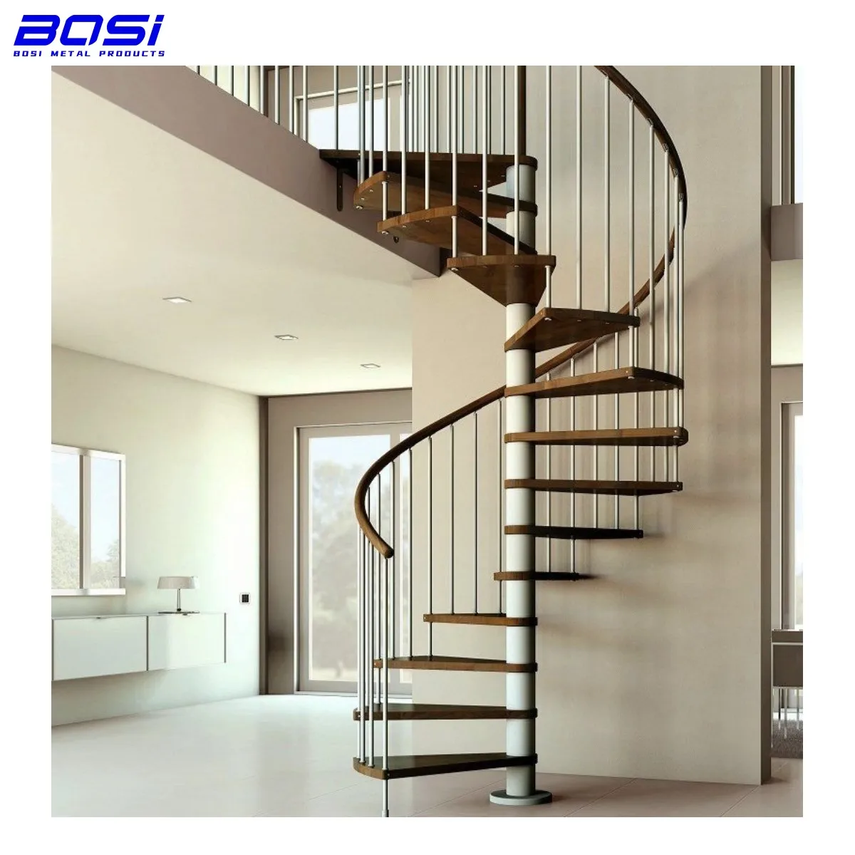 Новая модель комнатных спиральных лестниц с верхними деревянными перилами перила из углеродистой стали простая установка для наружного использования