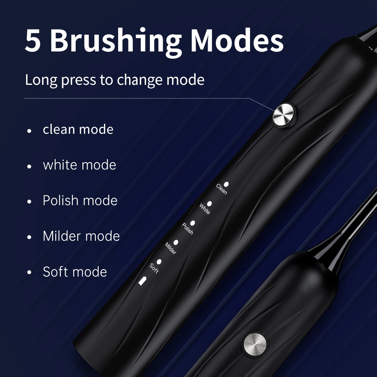 Rechargeable Travel Portable Sonic Electric Toothbrush 5 Working Modes IPX7 Soft Adult